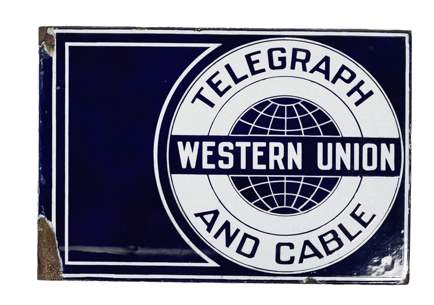 WESTERN UNION FLANGED PORCELAIN SIGN.