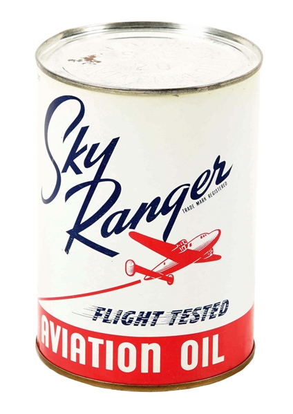 SKY RANGER AVIATION OIL ONE QUART CAN W/ AIRPLANE GRAPHIC. 