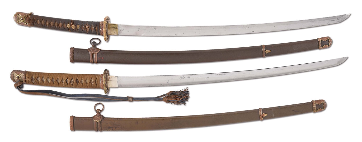 LOT OF 2: 2 JAPANESE WORLD WAR II SHIN GUNTO SWORDS, ONE WITH COMPANY GRADE KNOT.