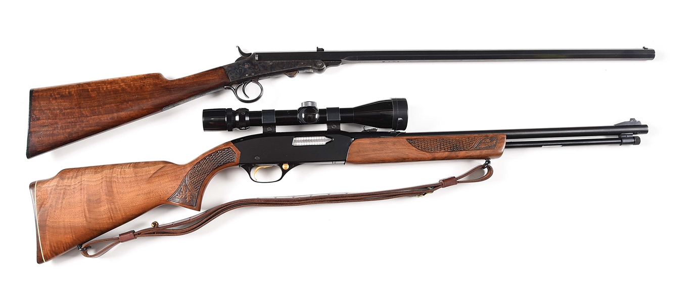 (C) LOT OF 2: W. WATSON AND SON ROOK RIFLE AND WINCHESTER 275 .22 WIN MAG SLIDE ACTION RIFLE.