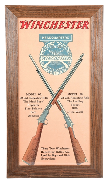 WINCHESTER JUNIOR RIFLE CORPS MODEL 06 AND MODEL 90 ADVERTISING WINDOW DISPLAY.