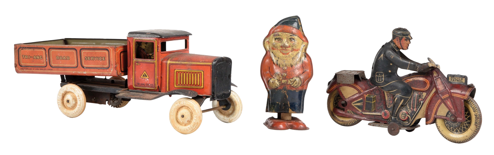 LOT OF 3: EARLY TIN LITHO PRE WAR ENGLISH TOYS.