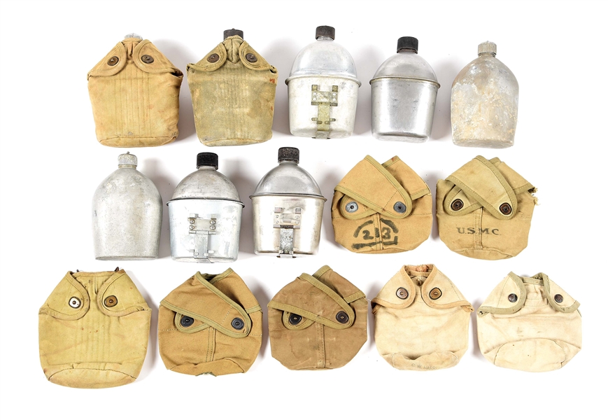 LOT OF 15: US WORLD WAR I- WORLD WAR II CANTEENS AND CANTEEN COVERS.