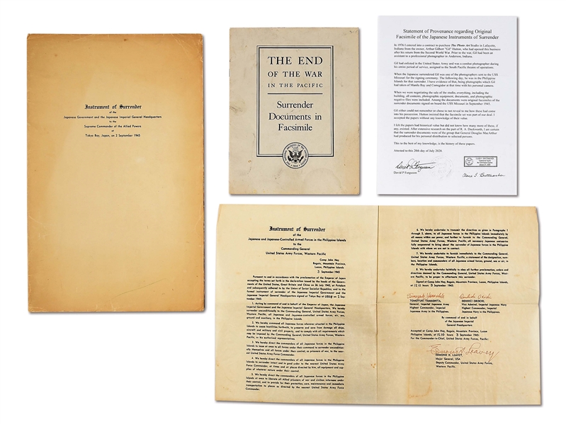 ATTRIBUTED WORLD WAR II JAPANESE SURRENDER DOCUMENTS IN FACSIMILE