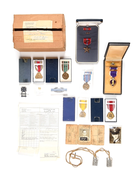 IDD WORLD WAR II 1ST INFANTRY DIVISION D-DAY VETERAN PURPLE HEART, BRONZE STAR, AND MEDAL GROUPING.
