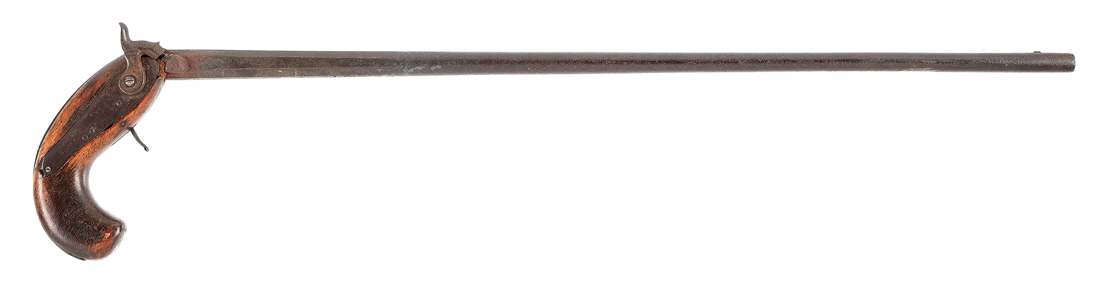 (A) CRUDE AMERICAN PERCUSSION CANE GUN.