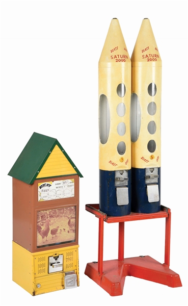 LOT OF 2: DUAL NORTHWESTERN ROCKETS AND NORTHWESTERN LUCKY EGG VENDING MACHINES.