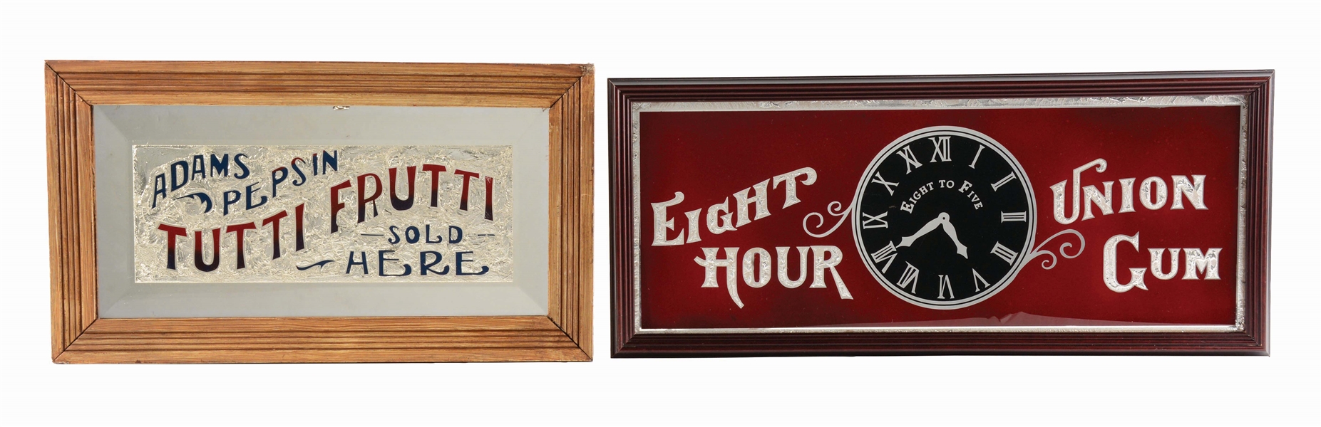 LOT OF 2: BLUE CHIP REVERSE PAINTED CHEWING GUM SIGNS.
