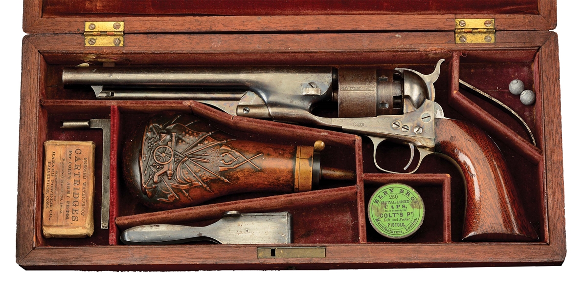 (A) IMPORTANT CASED COLT MODEL 1860 ARMY PERCUSSION REVOLVER WITH HISTORICAL PRESENTATION "COMPLIMENTS OF COL. COLT".