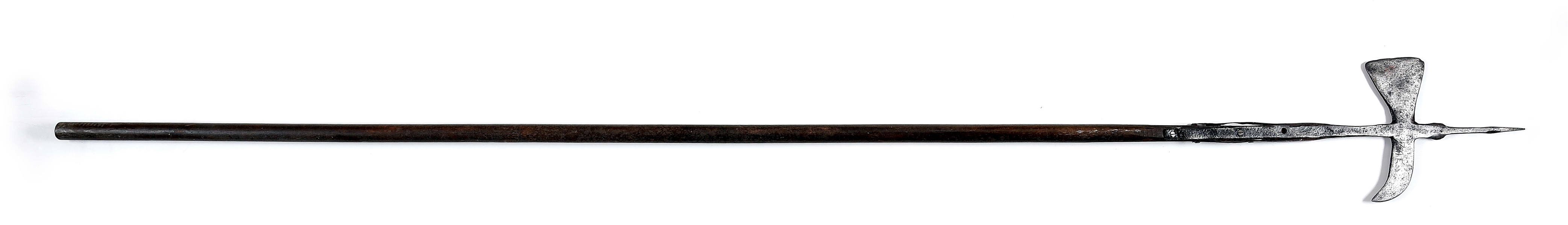 PRE-REVOLUTIONARY WAR AMERICAN HALBERD, SIGNED AND DATED, AND PICTURED IN "SWORDS & BLADES OF THE AMERICAN REVOLUTION" BY NEUMANN.