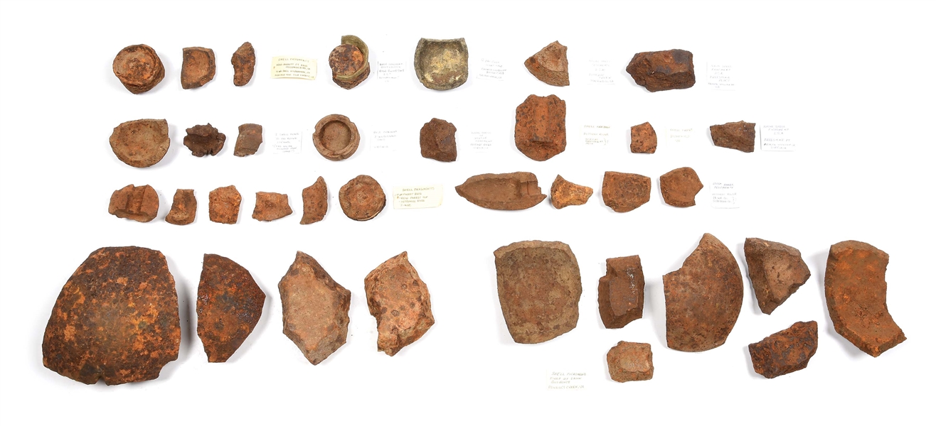 LARGE LOT OF CIVIL WAR SHELL FRAGMENTS RECOVERED FROM VARIOUS BATTLEFIELDS