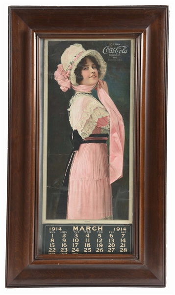 MARCH 1914 COCA-COLA FRAMED CALENDAR ADVERTISMENT.