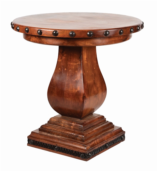 ROUND END TABLE MADE OF MESQUITE WOOD.
