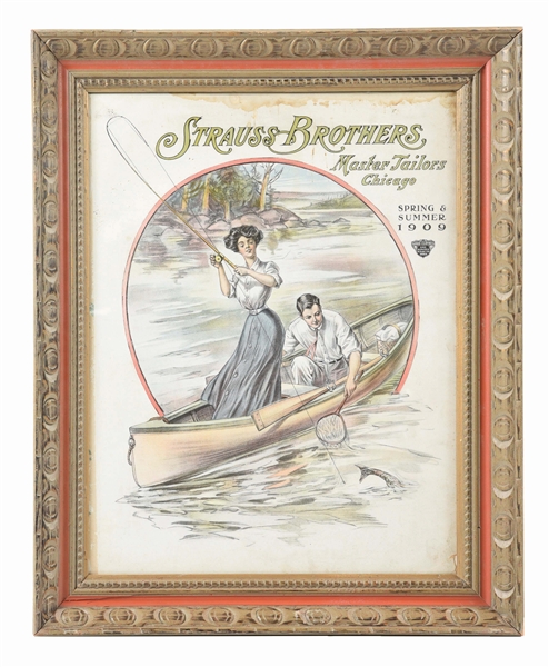 STRAUSS BROTHERS FRAMED PAPER ADVERTISEMENT.