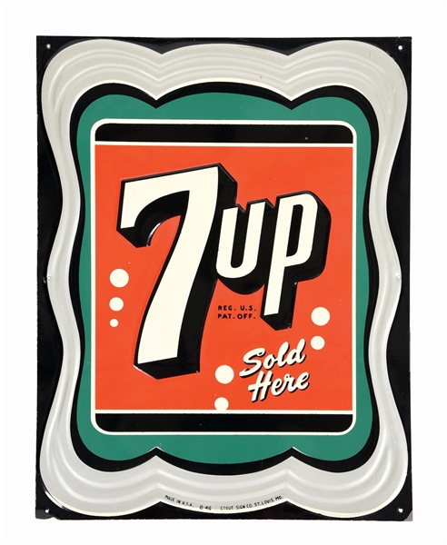 EMBOSSED ART DECO TIN 7-UP SIGN.