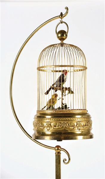 MECHANICAL SINGING BIRDCAGE WITH STAND.