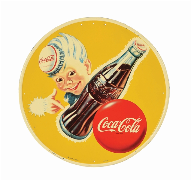 SINGLE-SIDED PAINTED METAL SPRITE BOY COCA-COLA SIGN.