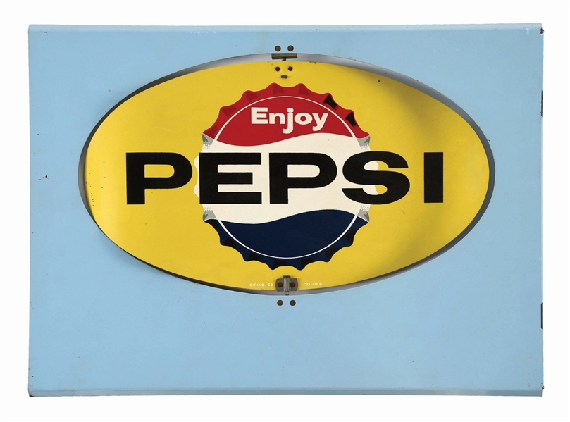 PAINTED TIN PEPSI SPINNER FLANGE SIGN.