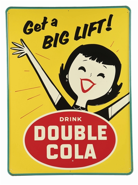 DRINK DOUBLE COLA EMBOSSED TIN SIGN.