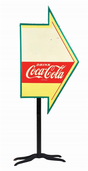 PAINTED METAL COCA-COLA WITH ARROW SIGN.