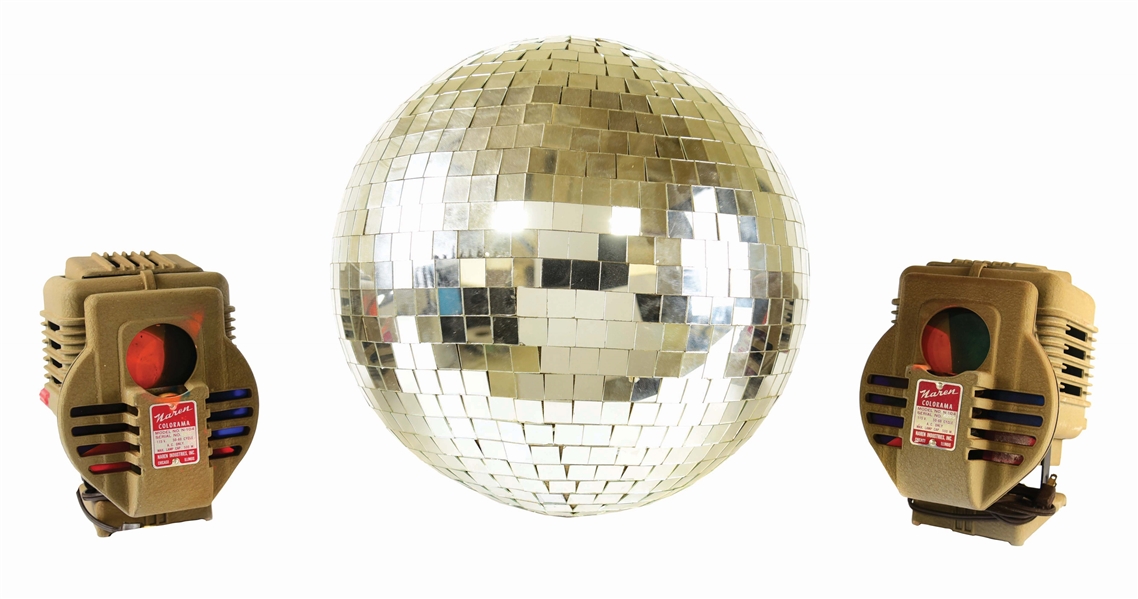 DISCO BALL WITH TWO STROBE LIGHT MOTORS.