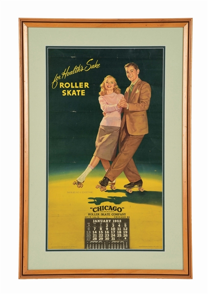 FRAMED "CHICAGO" ROLLER SKATE CO. 1952 CALENDAR. 