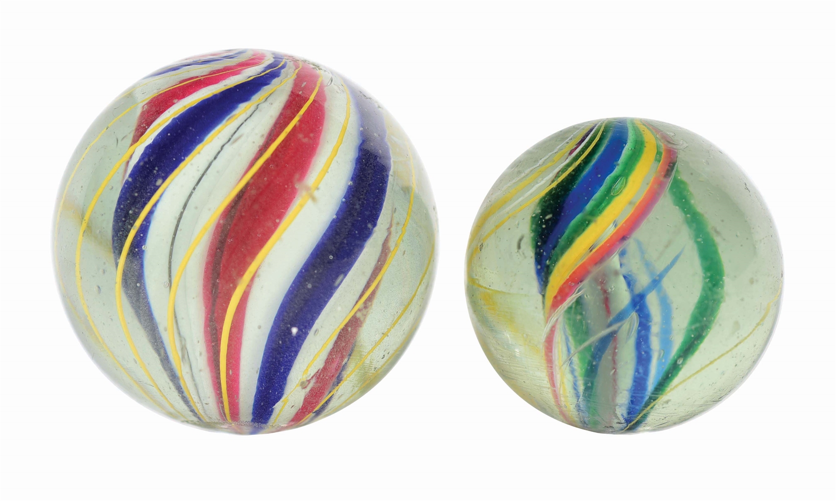 LOT OF 2: LARGE SWIRL MARBLES.