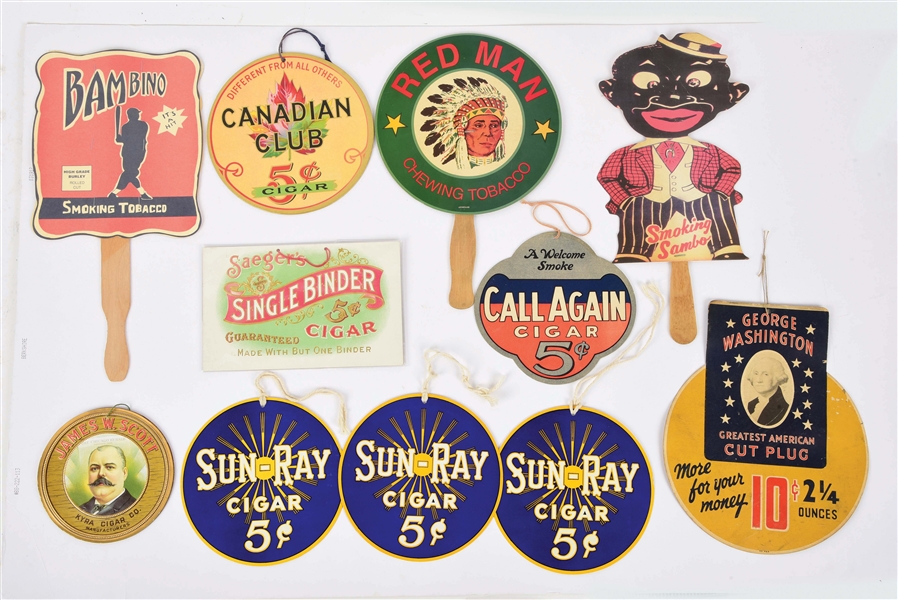 LOT OF 11: MISCELLANEOUS CIGAR AND TOBACCO ADVERTISING ITEMS.