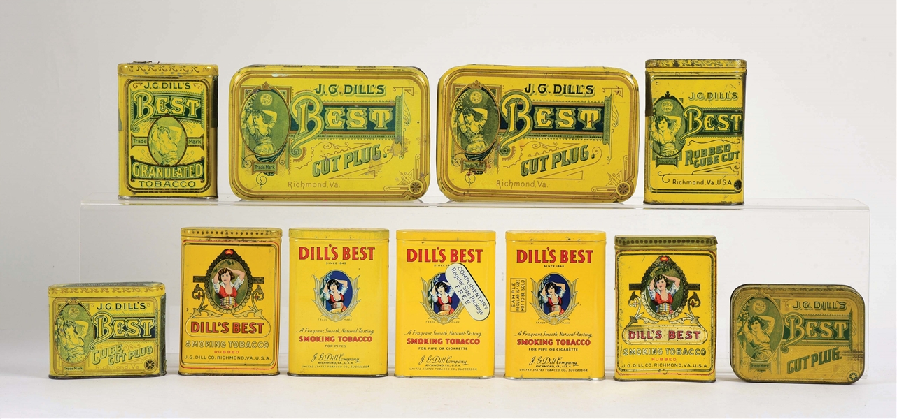 LOT OF 11: DILLS BEST TOBACCO TINS.