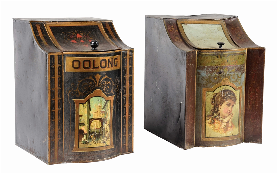 LOT OF 2: EARLY OVERSIZED TINS. 