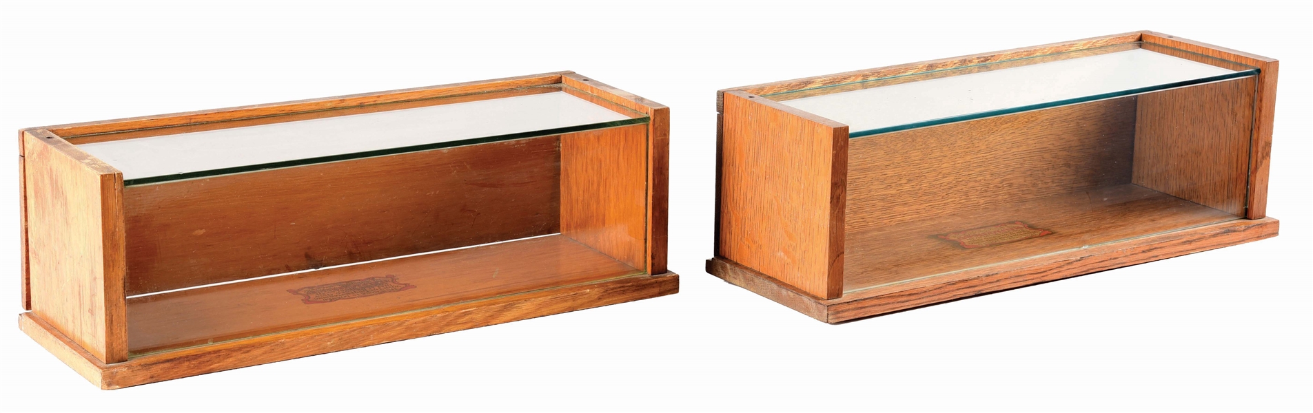 LOT OF 2: OAK AND GLASS DISPLAY CASES. 