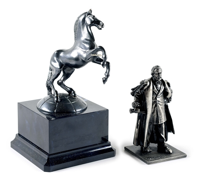 LOT OF 2: REPLICA STATUES OF RAMPANT COLT AND COL. SMAUEL COLT