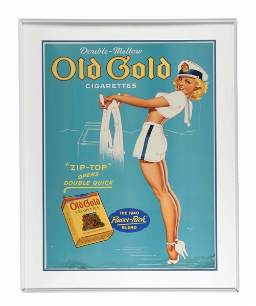 1940S FRAMED OLD GOLD CIGARETTE AD.