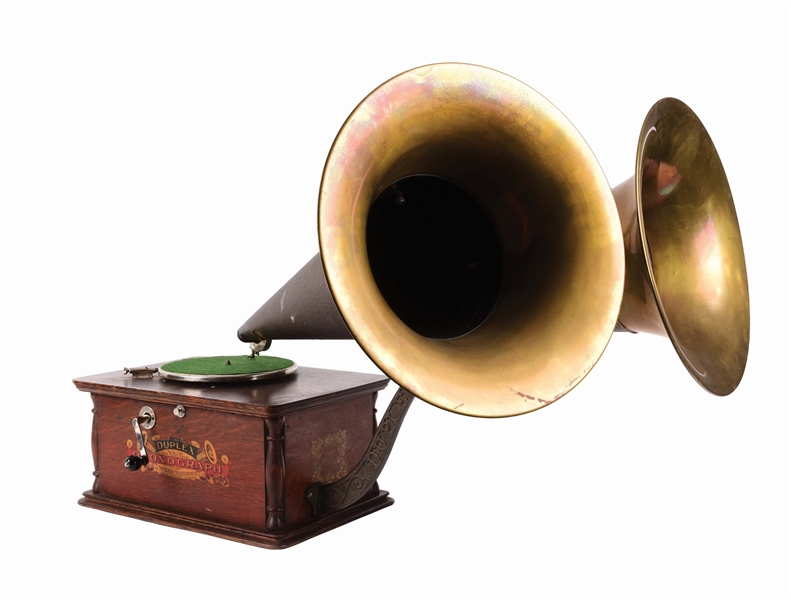 DOUBLE HORN DUPLEX PHONOGRAPH BY THE DUPLEX PHONOGRAPH COMPANY, CHICAGO.
