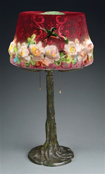 PAIRPOINT PUFFY HUMMINGBIRD TABLE LAMP.