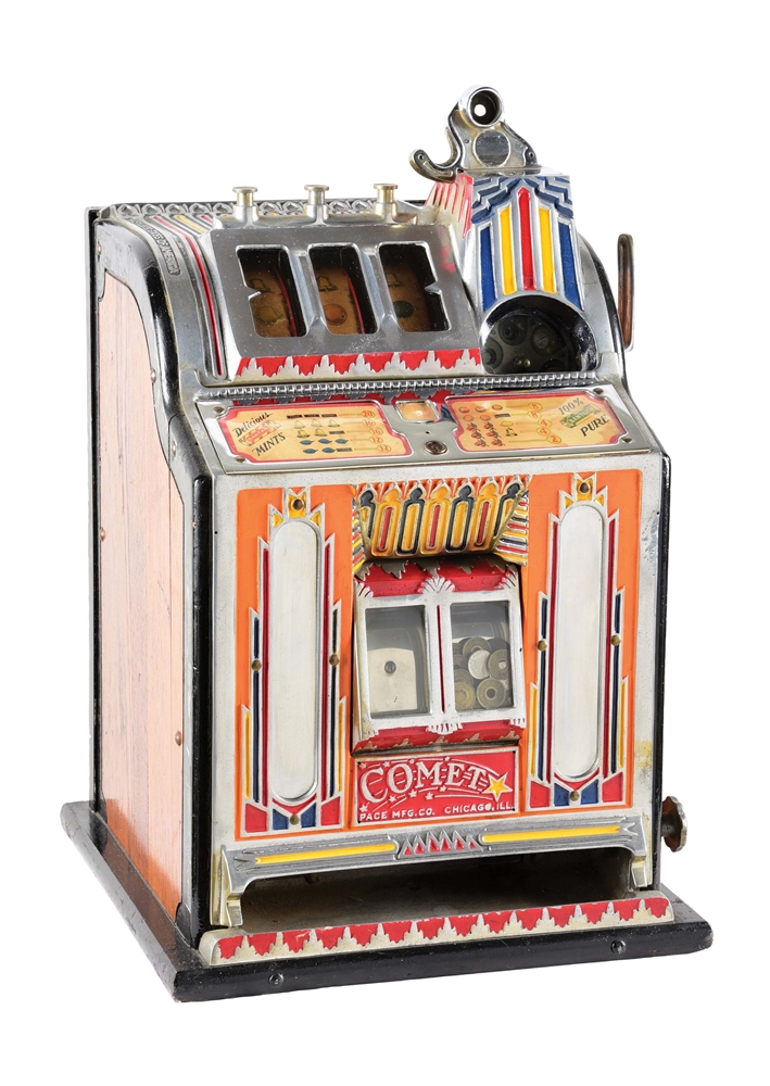 5¢ MILLS COMET SLOT MACHINE WITH SKILL STOP.