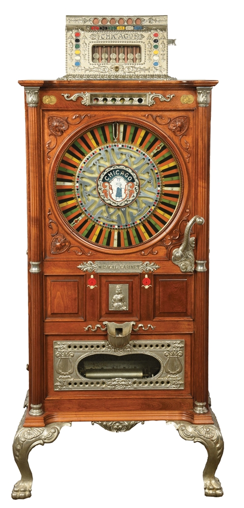 5¢ MILLS "THE CHICAGO" MUSICAL CABINET UPRIGHT SLOT MACHINE. 