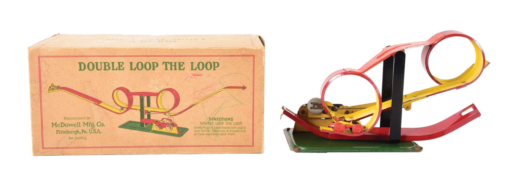 SCARCE EARLY MCDOWELL TIN WIND-UP DOUBLE LOOP THE LOOP TOY.