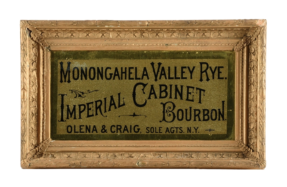 MONONGAHELA VALLEY RYE IMPERIAL CABINET REVERSE PAINTED GLASS.
