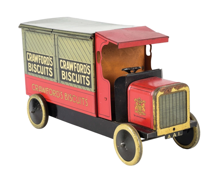 CRAWFORDS RED DELIVERY TRUCK BISCUIT TIN.