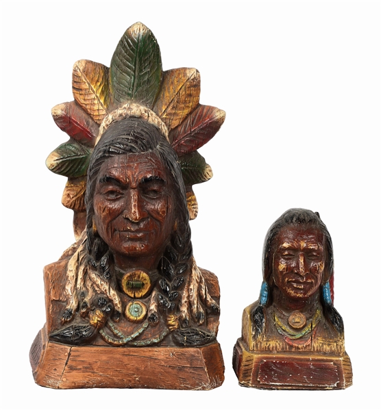 LOT OF 2: CIGAR STORE AMERICAN INDIAN DECORATIONS.
