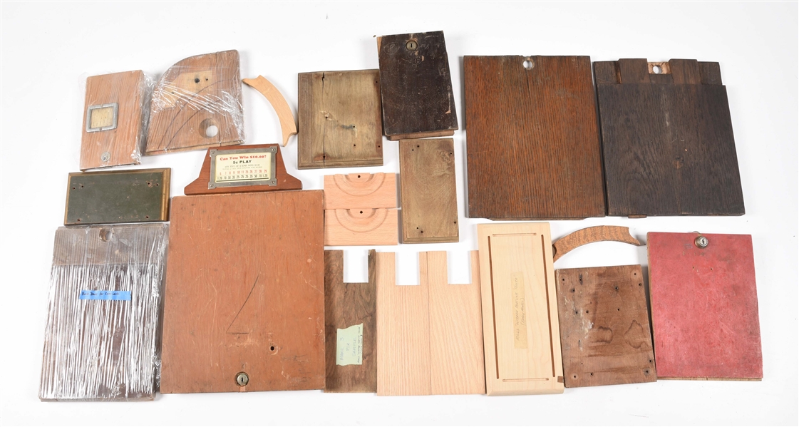 LARGE LOT OF MISC. TRADE STIMULATOR WOOD BACKDOORS AND BASES.