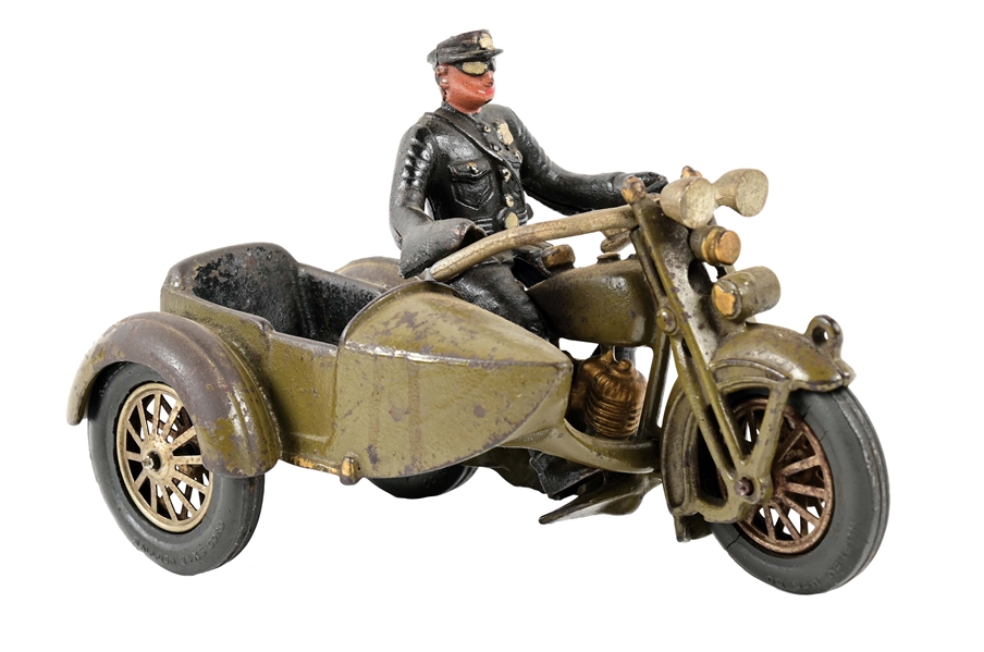 CAST IRON HUBLEY HARLEY-DAVIDSON MOTORCYCLE WITH SIDECAR.