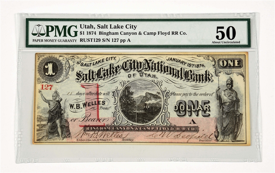 $1 OBSOLETE NOTE DATED 1874 SALT LAKE CITY.