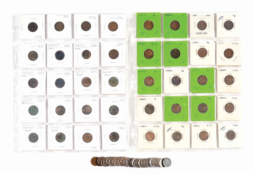 LARGE LOT OF INDIAN HEAD CENTS IN TWO ALBUMS AND LOOSE COIN.