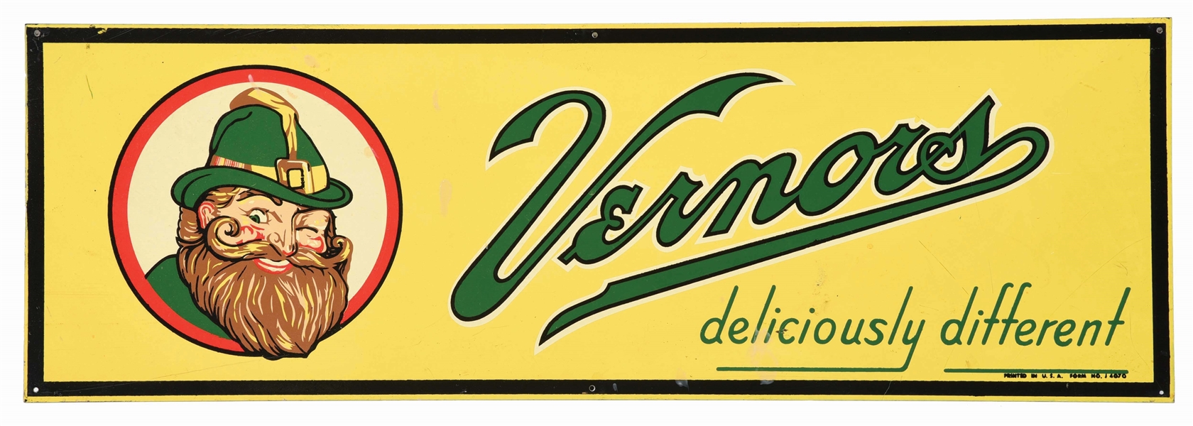 SINGLE SIDED PAINTED METAL "VERNORS DELICIOUSLY DIFFERENT" SIGN.