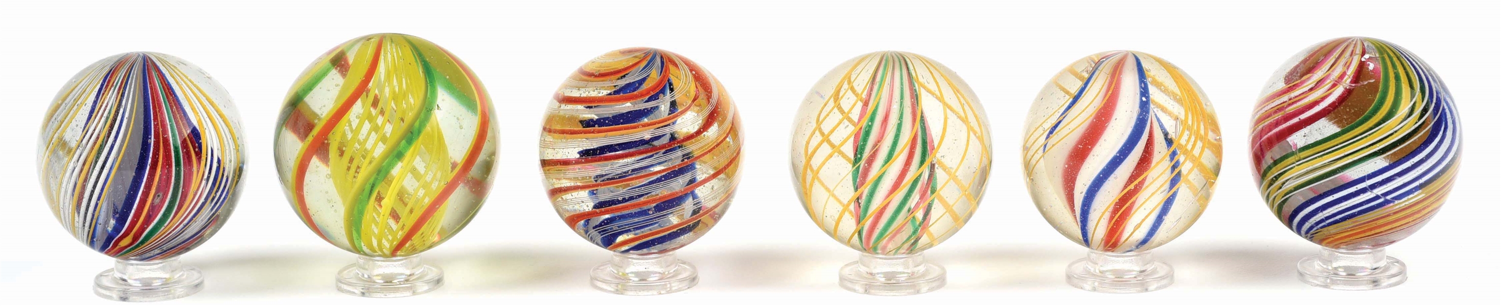 LOT OF 6: SWIRL MARBLES.