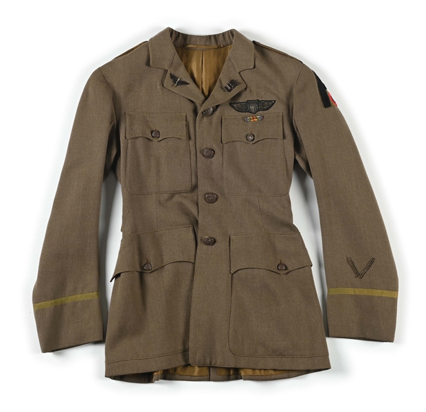 US WWI ARMY AIR SERVICE FRENCH MADE OPEN COLLAR UNIFORM NAMED TO THOMAS E.P. RICE, WWI BOMBER PILOT.