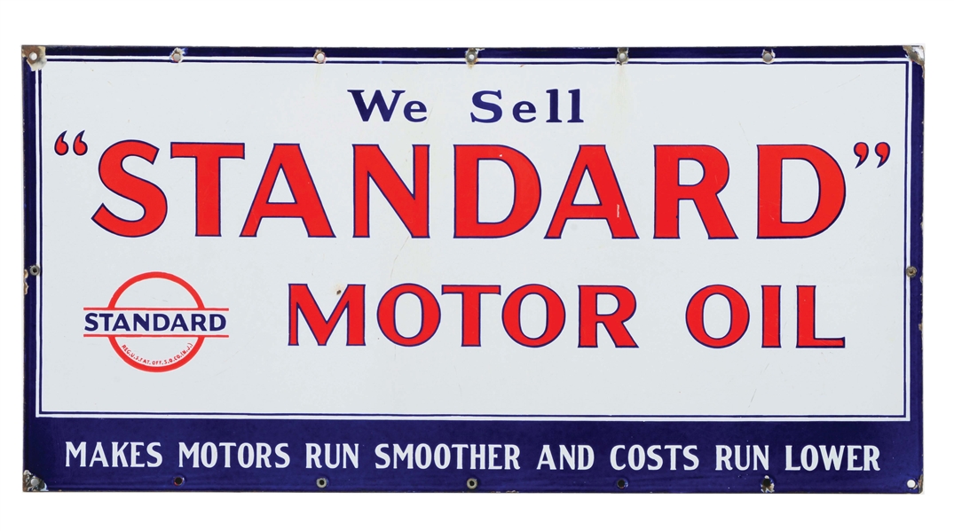 WE SELL STANDARD MOTOR OIL PORCELAIN SERVICE STATION SIGN.