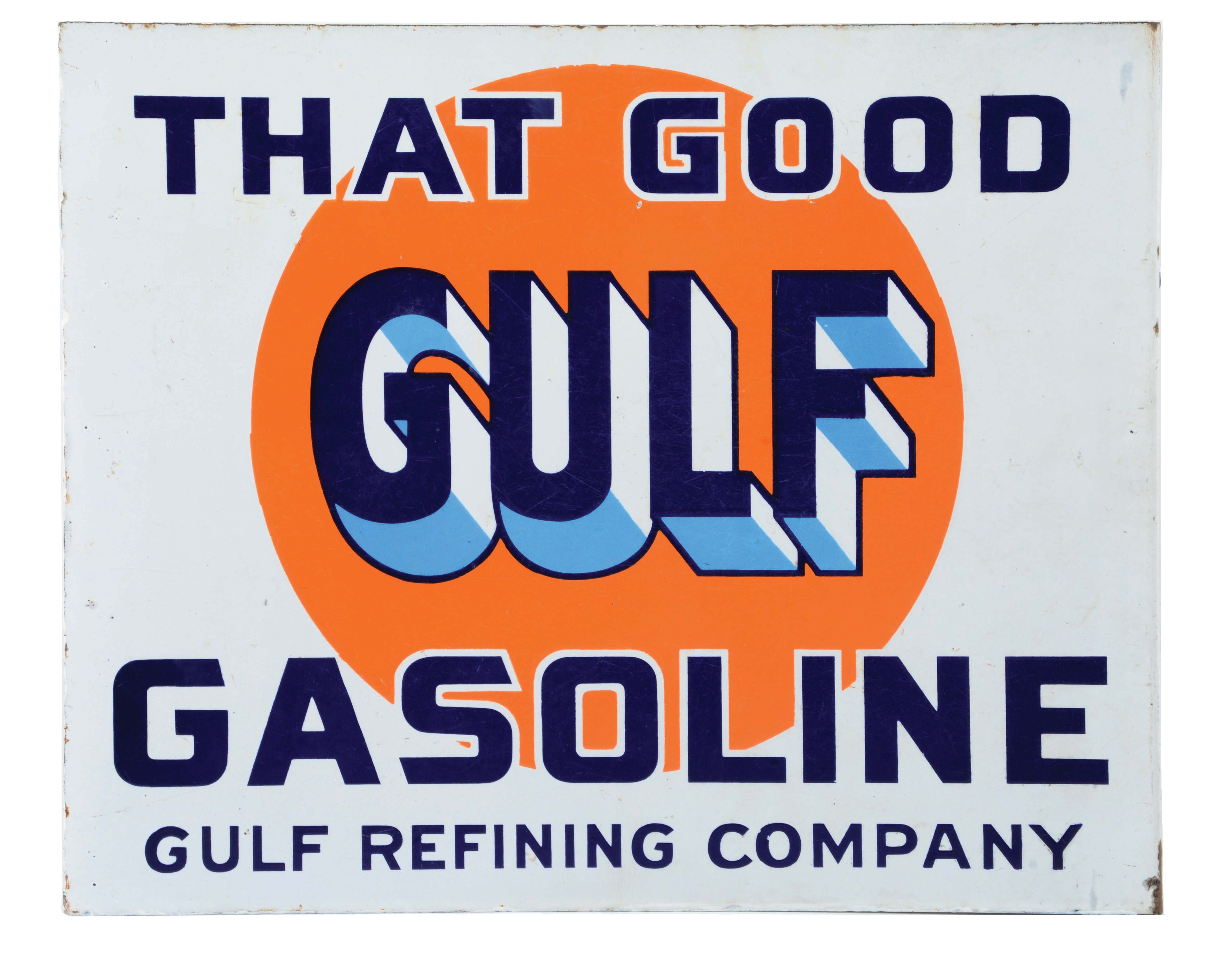 Lot Detail That Good Gulf Gasoline Porcelain Service Station Flange Sign